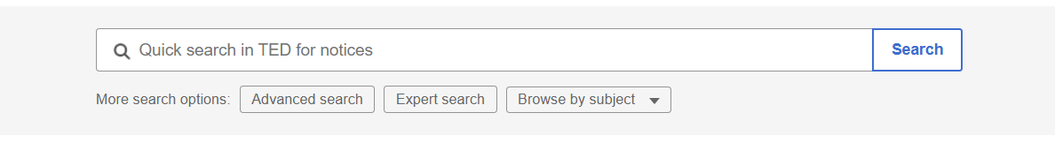 TED Europa homepage showing Quick Search, Advanced Search and Expert Search entry points